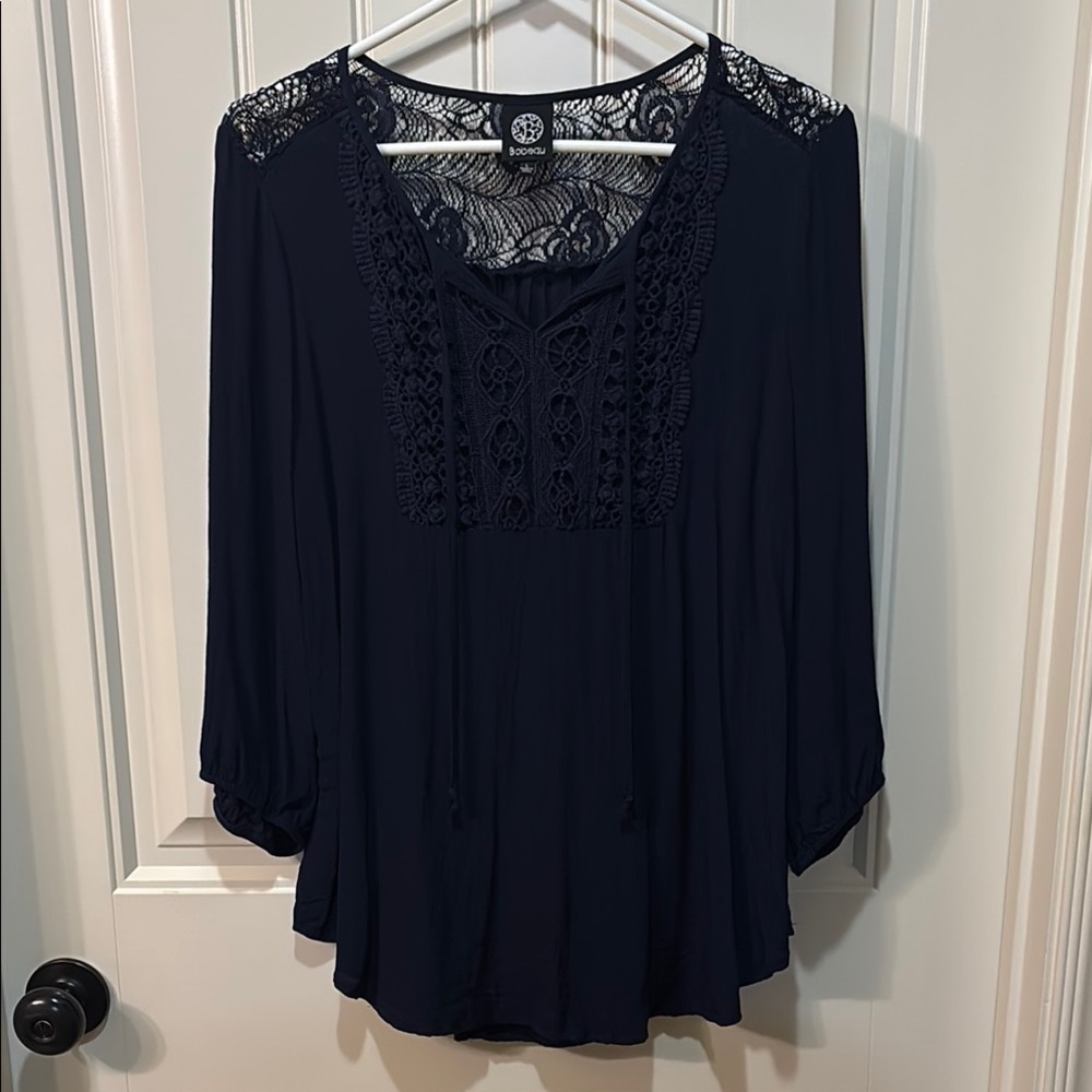 Bobeau Navy Blouse Elegant Top